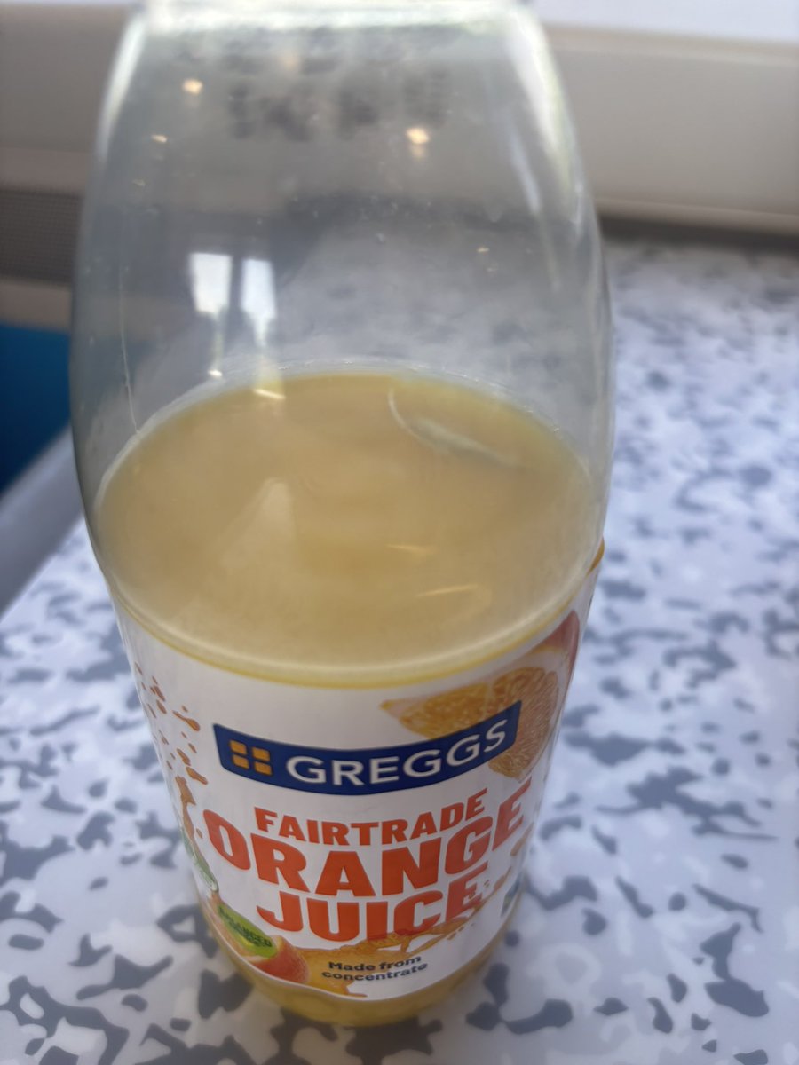 LeonDeroe's tweet photo. @GreggsOfficial disappointed by this orange juice I purchased today and started drinking this morning - huge chunk of mould floating in it! Hope i’m not sick now!! Can you help?? https://t.co/tIor8ChHqF