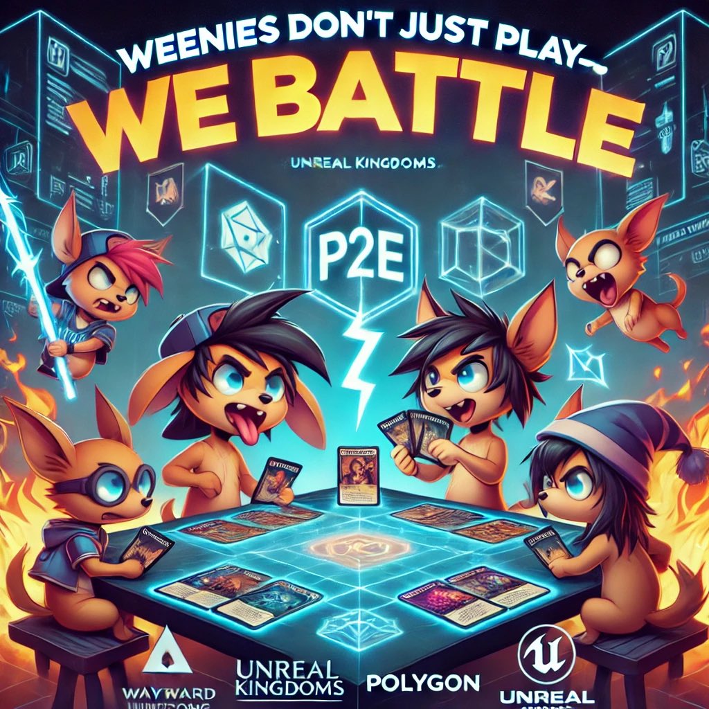 WaywardWeenies's tweet photo. 🌭 Wise Weenie Says:
“Anyone can play cards. Real Weenies battle for rewards.” 🎴🔥

Our P2E Card Game—powered by @UnrealKingdoms &amp; @Polygon—is coming in hot.
Weenies aren’t collectibles… they’re competitors.

💪 Be a strong Weenie.
@WaywardWeenies #TheFutureIsSizzling https://t.co/1U3pOmOzB3