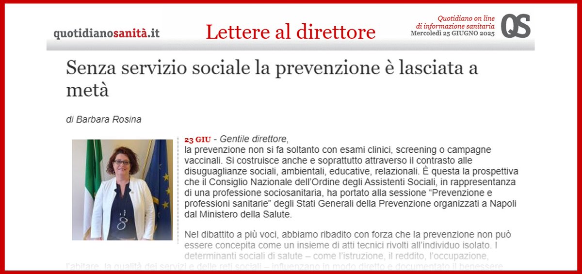 La prevenzione a modo nostro: ci ospita <a href="/QSanit/">Quotidiano Sanità</a>
📌 tinyurl.com/ymnr2fhk
#assistentisociali <a href="/Ba__Rose/">Ba Rose</a> <a href="/MinisteroSalute/">Ministero della Salute</a>