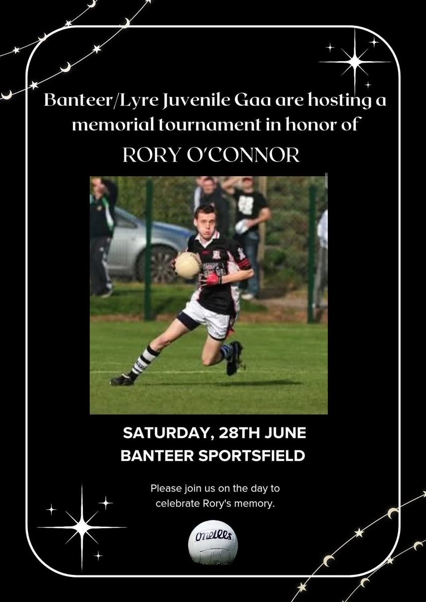 We’re counting down to the U12 Football Tournament in memory of Rory, taking place this Saturday, 28th June! 

Show your support for what promises to be a fantastic day of sport and community spirit, all in loving memory of Rory.

10:30am start, best of luck to all teams 💫