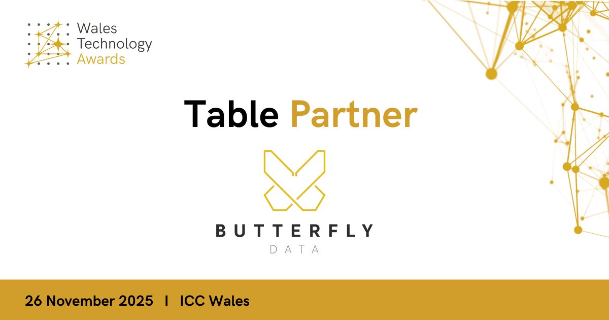 Welcome ethical data management specialists <a href="/ButterflyData/">Butterfly Projects</a> – our Table Partner at the #WalesTechnologyAwards 2025!

Talk to us to secure your own partnership and put your brand centre stage! 👉 loom.ly/xXPNpf4
