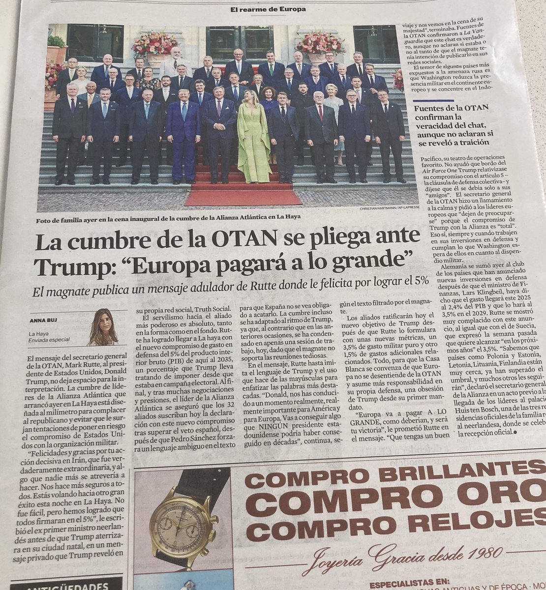 No sóc votant de Sánchez ni crec que ho sigui,  però dir-li a aquest llepaculs de Trump que na nai del 5% del pib per a defensa em sembla de lo més digne que he vist en política últimament