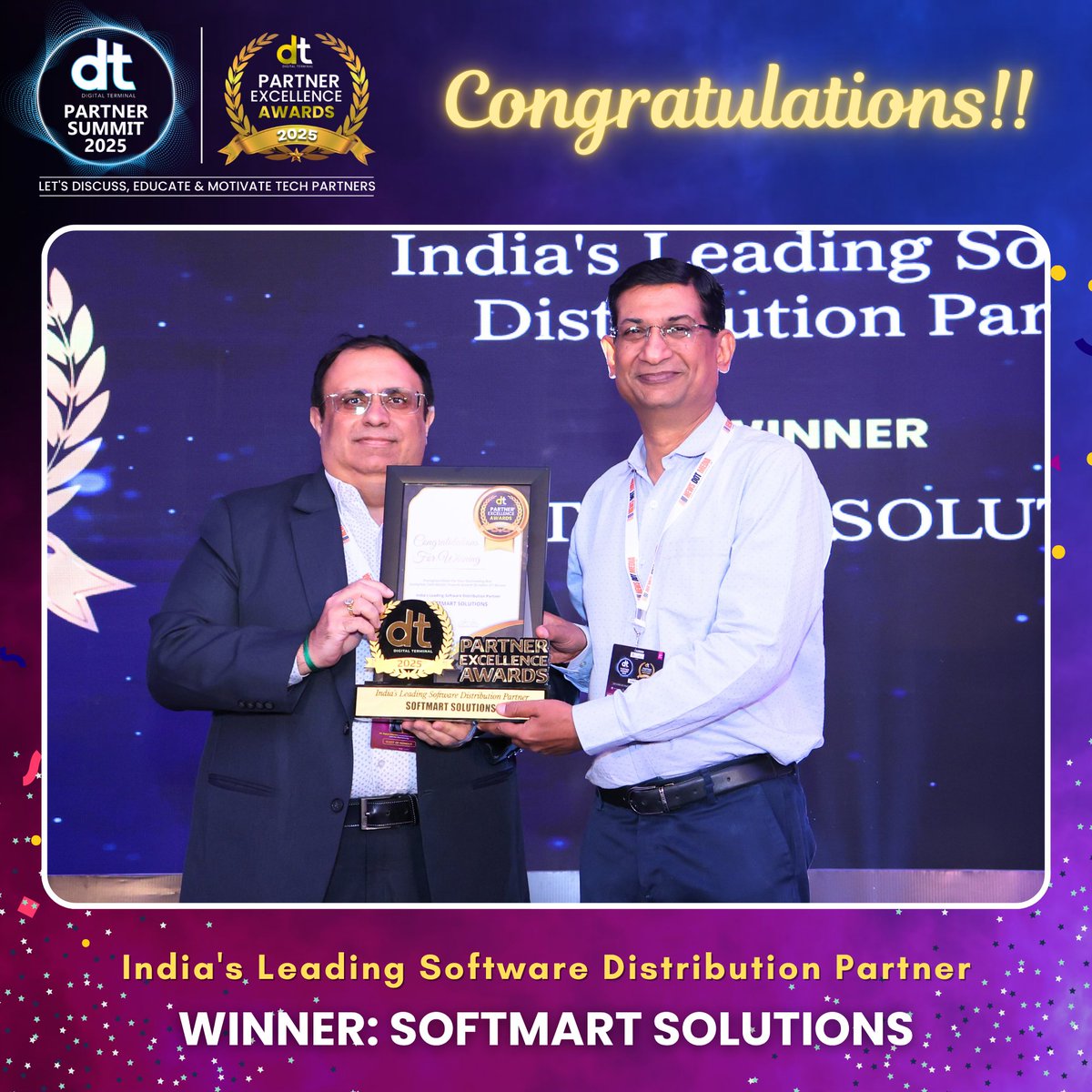 dterminalIN's tweet image. 🎉 Many Congratulations to SOFTMART SOLUTIONS on winning India's Leading Software Distribution Partner Award at the prestigious DT Partner Excellence Awards 2025! 🏆👏

👉 Watch Complete DT Partner Summit 2025:
 youtube.com/live/PdLQm8qok…

#DTPS #DTPS2025