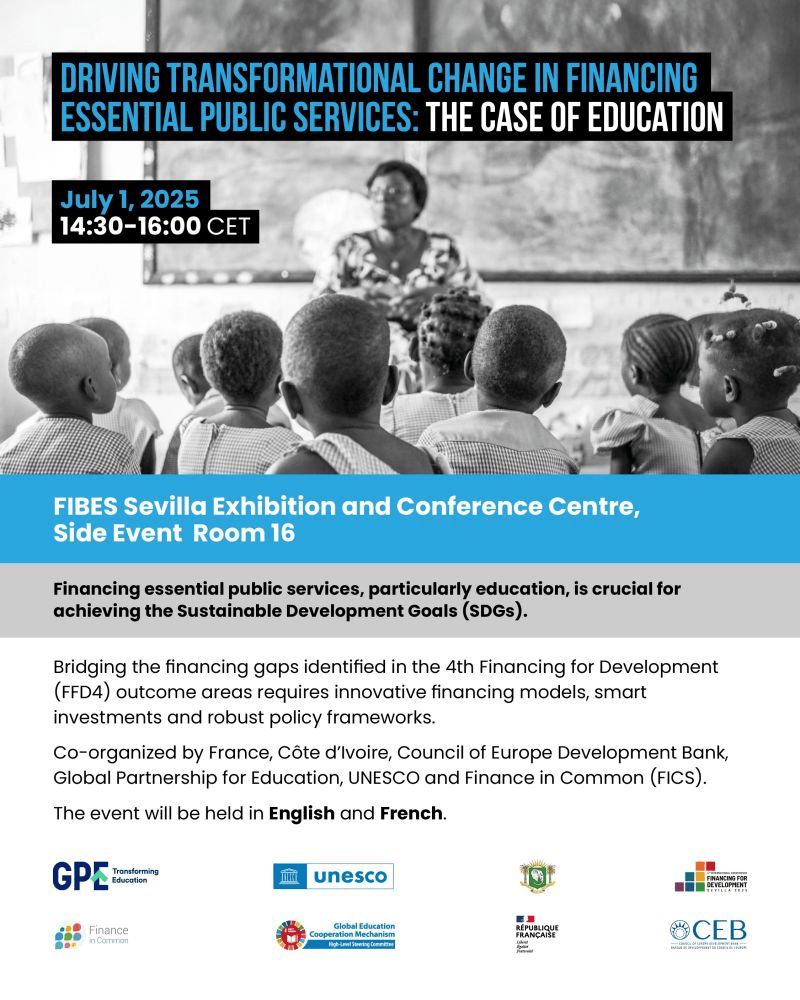 Education 2030 (@education2030un) on Twitter photo #FundEducation is key to achieving all SDGs. But how can we drive transformational change through better financing of education?
Join us for a side event co-organized by France, Côte d’Ivoire, <a href="/COEbanknews/">CEB➡️Social development bank for Europe</a>, <a href="/GPforEducation/">Global Partnership for Education</a>, <a href="/UNESCO/">UNESCO 🏛️ #Education #Sciences #Culture 🇺🇳</a> and <a href="/FinanceInCommon/">Finance in Common</a> at the 4th International #FundEducation is key to achieving all SDGs. But how can we drive transformational change through better financing of education?
Join us for a side event co-organized by France, Côte d’Ivoire, <a href="/COEbanknews/">CEB➡️Social development bank for Europe</a>, <a href="/GPforEducation/">Global Partnership for Education</a>, <a href="/UNESCO/">UNESCO 🏛️ #Education #Sciences #Culture 🇺🇳</a> and <a href="/FinanceInCommon/">Finance in Common</a> at the 4th International