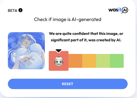 schnicky_b's tweet photo. hmmm... quite interesting experiment. turns out if I put enough photoshop filters I can make it think it's AI lol https://t.co/lxWbiwap9v