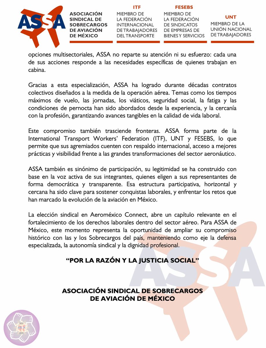 Sobrecargos de Aeroméxico Connect, definirán por primera vez quién los representará: comienza el vuelo hacia una representación real.