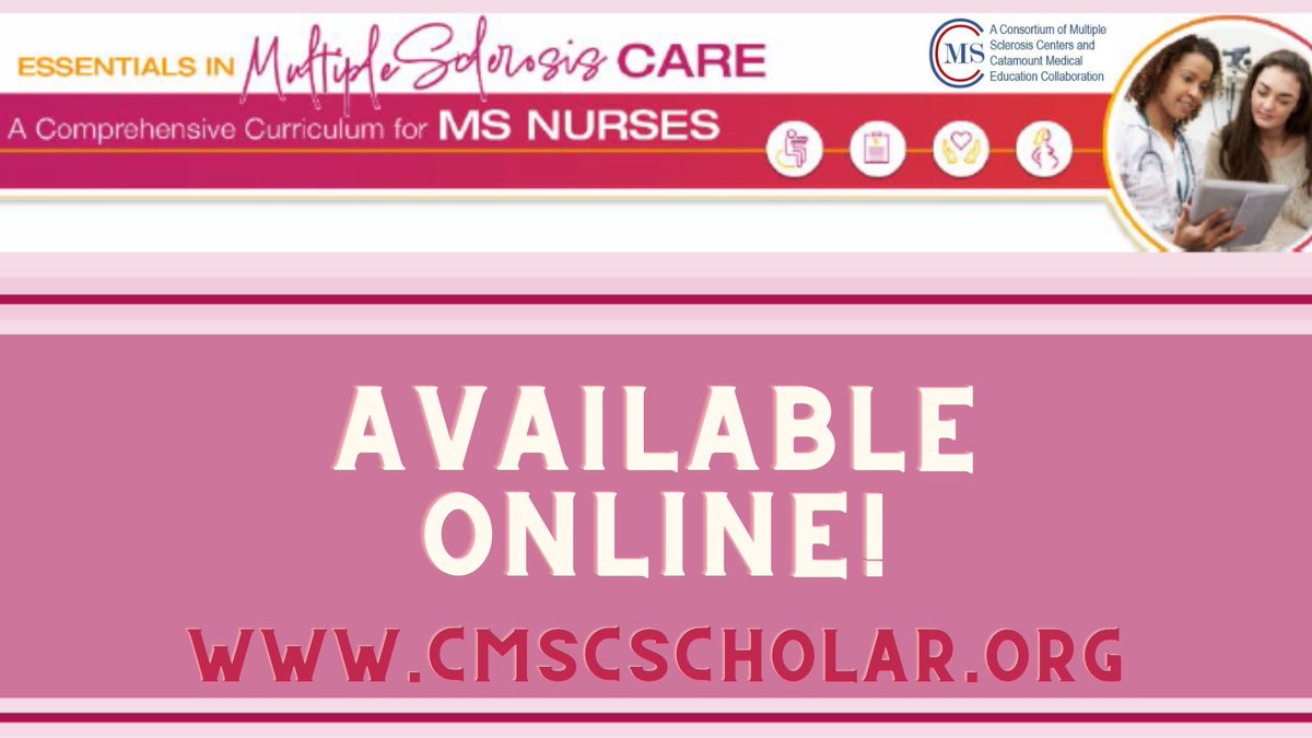 CMSC (@mscare) on Twitter photo THE LIVE ACTIVITY "Essentials in Multiple Sclerosis Care: A Comprehensive Curriculum for MS Nurses" IS NOW AVAILABLE ONLINE! CLAIM FREE CREDITS TODAY!
<a href="/CatMedEd/">Catamount Med Ed</a>
cmscscholar.org/essentials-in-… THE LIVE ACTIVITY "Essentials in Multiple Sclerosis Care: A Comprehensive Curriculum for MS Nurses" IS NOW AVAILABLE ONLINE! CLAIM FREE CREDITS TODAY!
<a href="/CatMedEd/">Catamount Med Ed</a>
cmscscholar.org/essentials-in-…