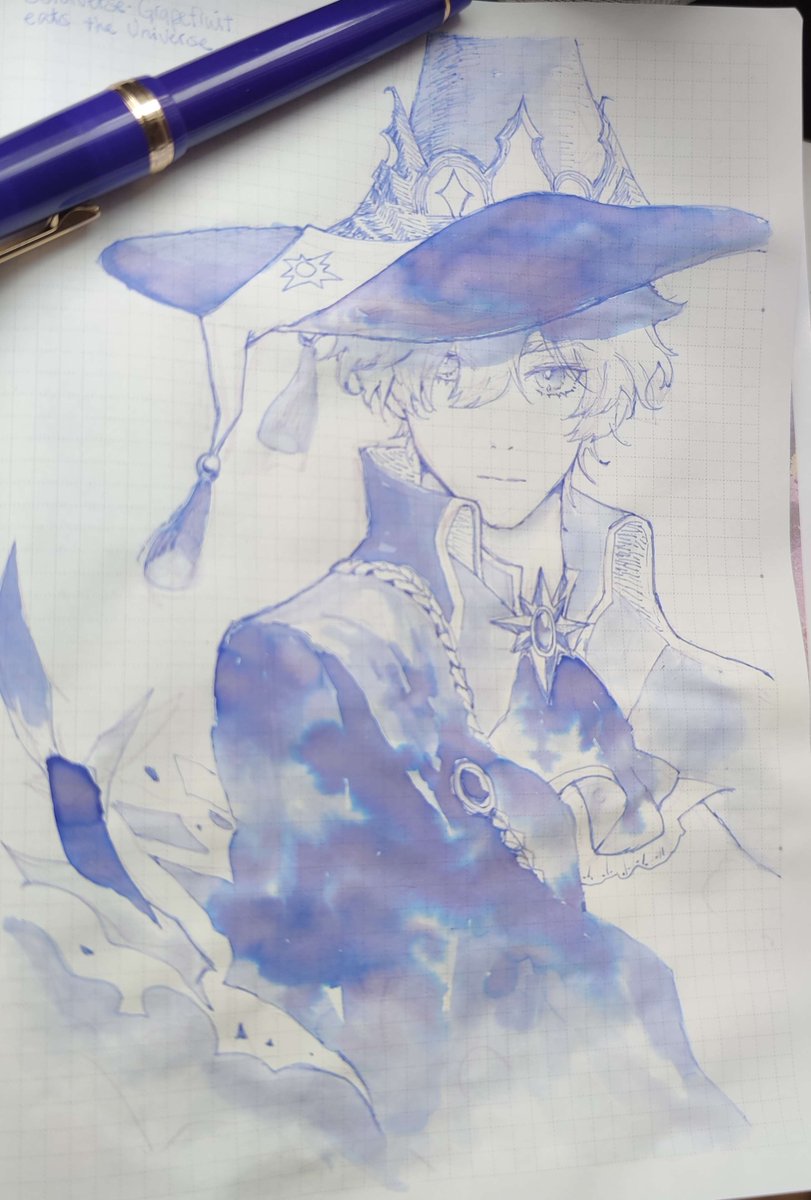 _Pinlin's tweet image. Drawing with fountain pen ink. Colorverse - grapefruit eats the universe