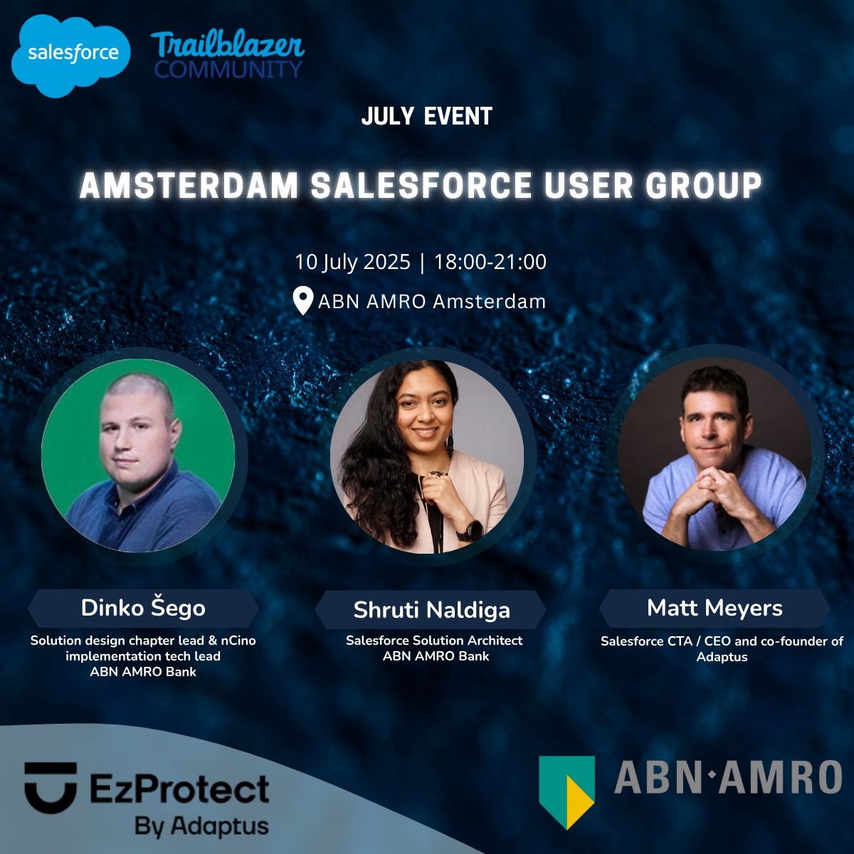 Let’s make this July evening valuable at <a href="/ABNAMRO/">ABN AMRO</a> !

📅 10 July 2025
⏰ 18:00 – 21:00
📍 ABN AMRO, Amsterdam
🎟 RSVP here: bit.ly/40iY8Hw

Big thanks to <a href="/ABNAMRO/">ABN AMRO</a> for hosting and to <a href="/ezprotect/">EzProtect</a>  for sponsoring us!

Andre van Kampen | Justyna Krajewska | Melina Sena Bayram