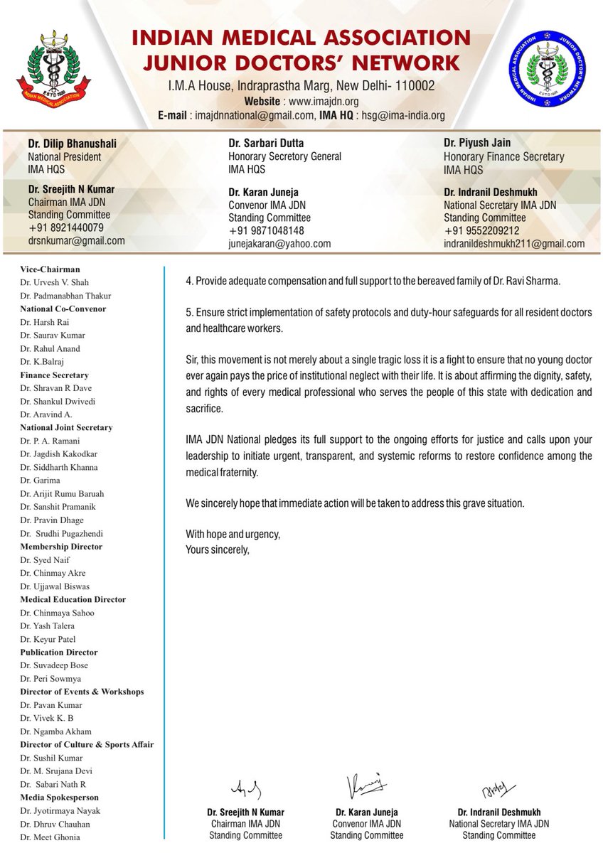 IMA JDN National (@imajdnnational) on Twitter photo IMA JDN stands with Dr. Ravi Sharma. We demand urgent judicial inquiry, safety audits, and justice. His tragic death due to electrocution at RNT Udaipur is a wake-up call. Safety for doctors is non-negotiable.
<a href="/BhajanlalBjp/">Bhajanlal Sharma</a> <a href="/GajendraKhimsar/">Gajendra Singh Khimsar</a> <a href="/RajCMO/">CMO Rajasthan</a> <a href="/MoHFW_INDIA/">Ministry of Health</a> IMA JDN stands with Dr. Ravi Sharma. We demand urgent judicial inquiry, safety audits, and justice. His tragic death due to electrocution at RNT Udaipur is a wake-up call. Safety for doctors is non-negotiable.
<a href="/BhajanlalBjp/">Bhajanlal Sharma</a> <a href="/GajendraKhimsar/">Gajendra Singh Khimsar</a> <a href="/RajCMO/">CMO Rajasthan</a> <a href="/MoHFW_INDIA/">Ministry of Health</a>