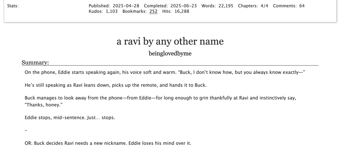 we hit a thousand kudos on 'a ravi by any other name'! thank you guys so so much for reading and supporting 🫶 #Buddie #911onABC