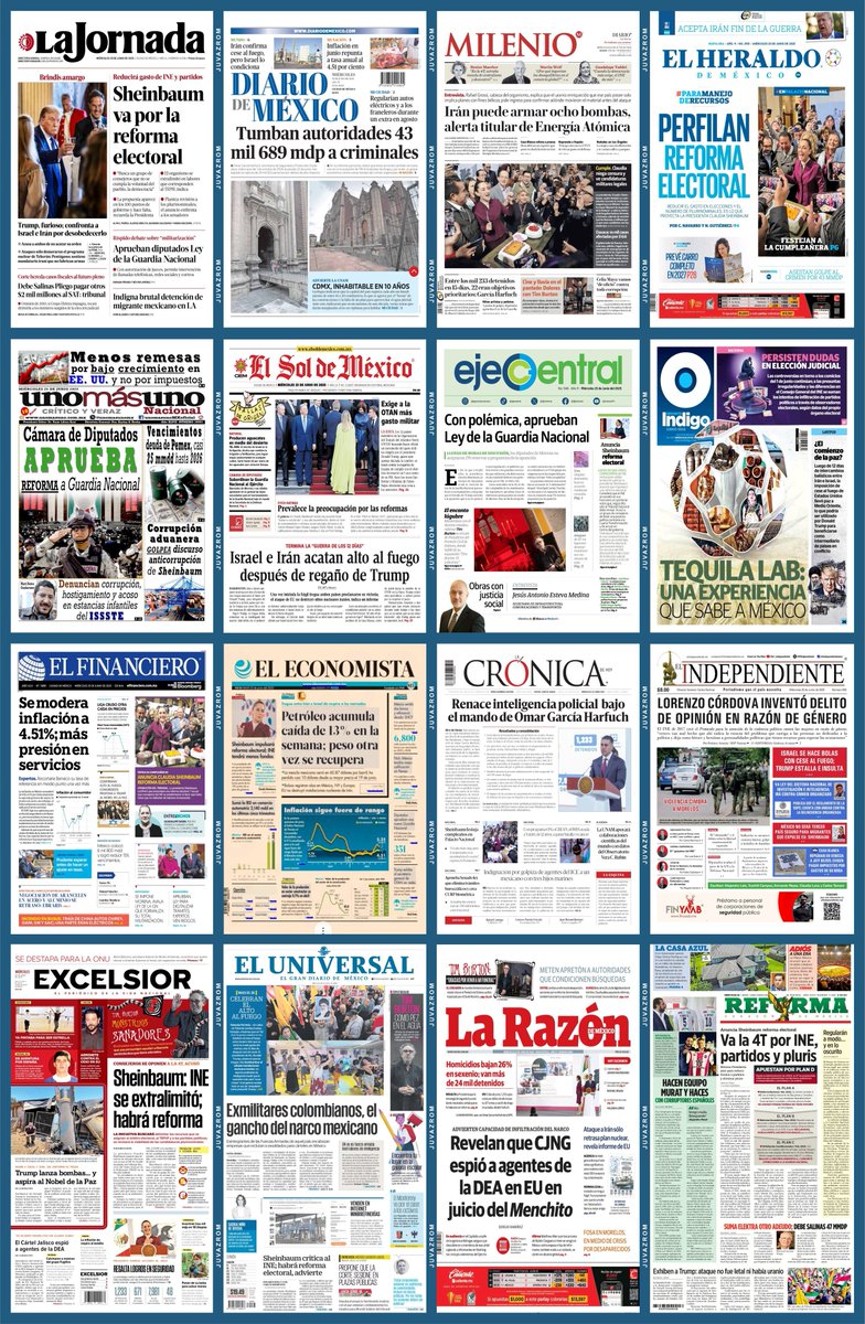 #PrimerasPlanas 
Miércoles 25/06/2025

Noticias relevantes: 
💥 4T va por reforma electoral. 

Recopilación: <a href="/juvazrom/">Juan Vázquez Romero 🇺🇦</a>