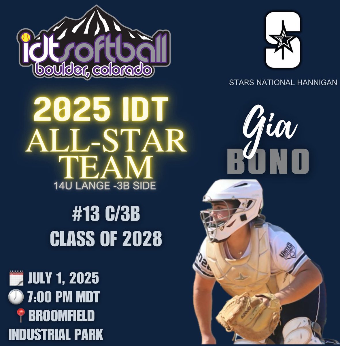 Giavanna Bono 2028 (@giabono2028) on Twitter photo Thankful to be selected for the 2025 IDT All-Star Game!! Excited to also play with my teammate <a href="/IvyJones2029/">Ivy Jones 2029</a> who was also selected. Letās Go!!
Come see us playā¼ļø
š Industrial Park - Lange
11451 Teller St
Broomfield 80020
ā° 7pm - July 1
<a href="/starsnationalfp/">Stars Organization</a> <a href="/StarsNatHanni/">Stars National Hannigan</a> Thankful to be selected for the 2025 IDT All-Star Game!! Excited to also play with my teammate <a href="/IvyJones2029/">Ivy Jones 2029</a> who was also selected. Letās Go!!
Come see us playā¼ļø
š Industrial Park - Lange
11451 Teller St
Broomfield 80020
ā° 7pm - July 1
<a href="/starsnationalfp/">Stars Organization</a> <a href="/StarsNatHanni/">Stars National Hannigan</a>