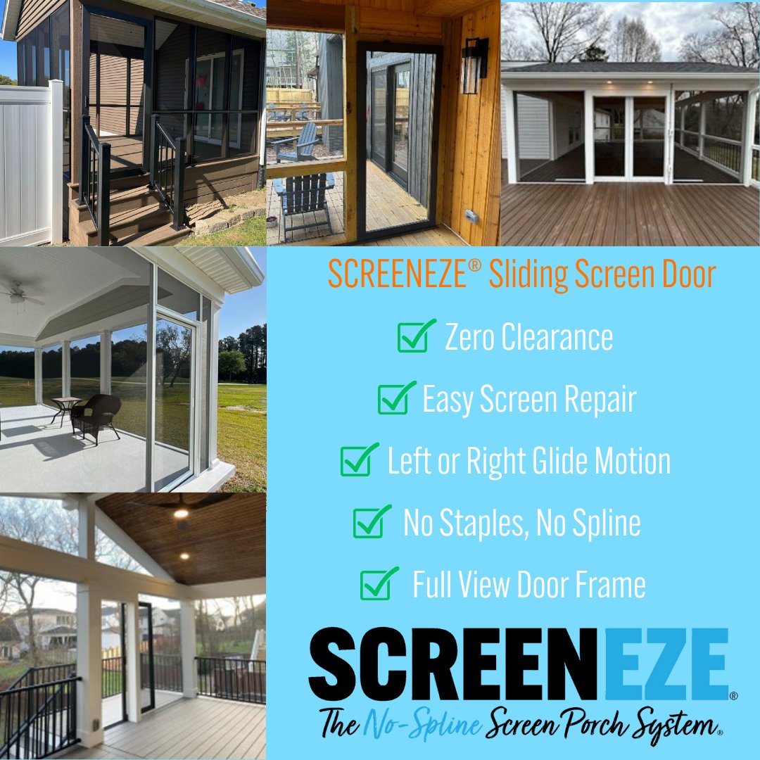 Upgrade your porch game with the SCREENEZE® Sliding Screen Door 🚪✨
✔ Zero clearance
✔ Easy screen repair
✔ Left or right glide
✔ No staples, No spline
✔ Full view

Seamless style. Built to last.

#screeneze #views #screenporch #screenedporch #screenezesystem