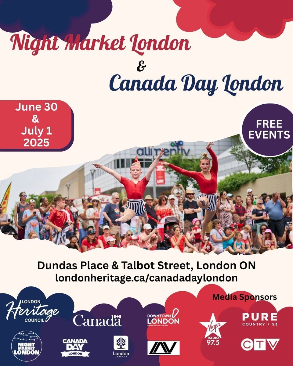 ✨ 2 Nights. 1 City. 

🛍️ June 30: Night Market London
🎆 July 1: Canada Day London

Live music, food, fun, and fireworks — FREE in Downtown London.
📲 londonheritage.ca/canadadaylondon

#LDNONT #CanadaDay2025 #NightMarketVibes #FreeEvents