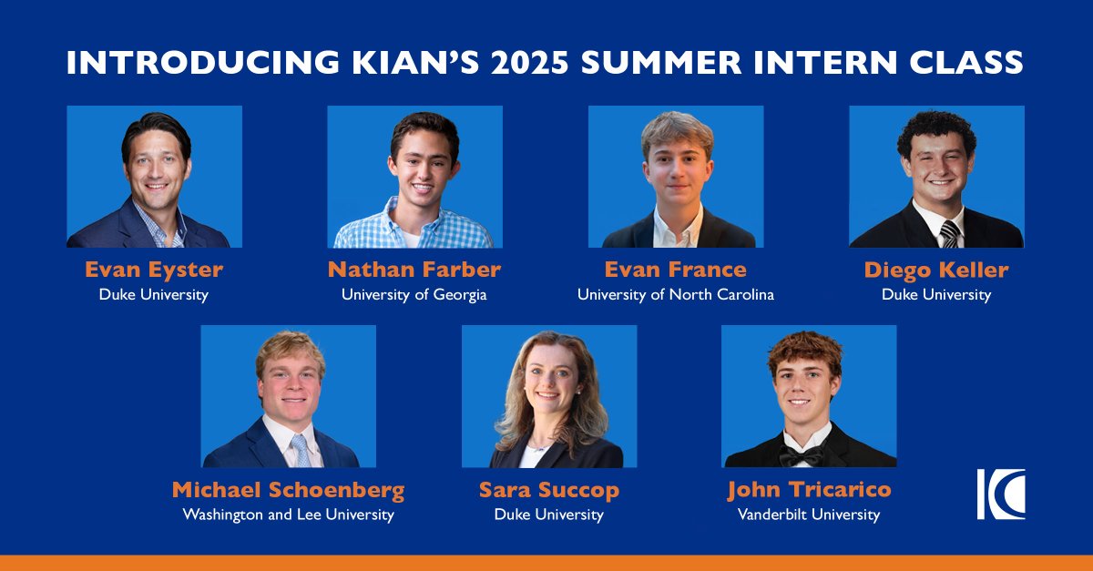 Our summer intern program is in full swing! Please join us in welcoming Evan Eyster, Nathan Farber, Evan France, Diego Keller, Michael Schoenberg, Sara Succop and John Tricarico to the Kian team!