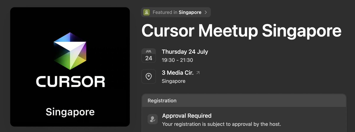 we're hosting the first-ever official cursor meetup in singapore.
100+ vibe coders. demos. swag.

sign up here! lu.ma/qhyuosa9