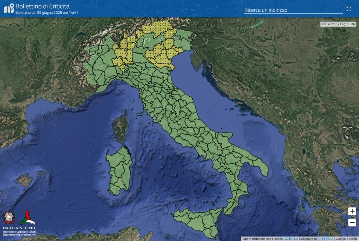 📆 Giovedì #26giugno
🔔🟡 #allertaGIALLA meteo-idro sulla Provincia Autonoma di Bolzano, sul Veneto e su alcuni settori della Lombardia.
🔎 Consulta il bollettino nazionale per conoscere i livelli e le zone di allerta del territorio 👉bit.ly/AllertaMeteoId…
#protezionecivile