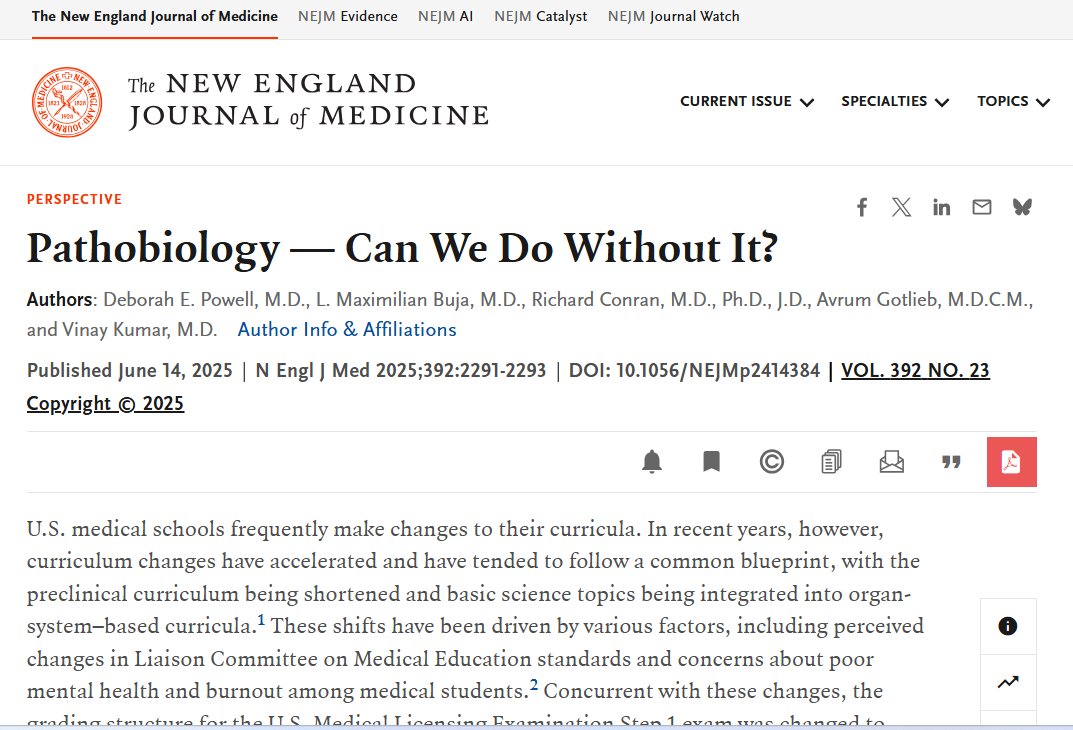 TheABPath's tweet image. Is there still a place for pathobiology in modern medical education? A recent NEJM article explores how shifts in medical school curricula may affect students’ grasp of fundamental pathology concepts & what that might mean for future diagnostic skills. 📖 bit.ly/3T50RR7