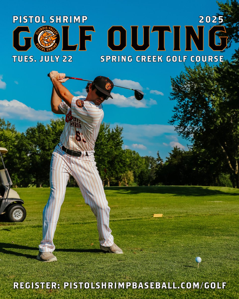 The Pistol Shrimp Golf Outing is at Spring Creek Golf Course on Tuesday, July 22nd! ⛳️

Register now and join us for our first golf outing including Pistol Shrimp players and coaches! #FearTheClaw

Register ⬇️
pistolshrimpbaseball.com/golf