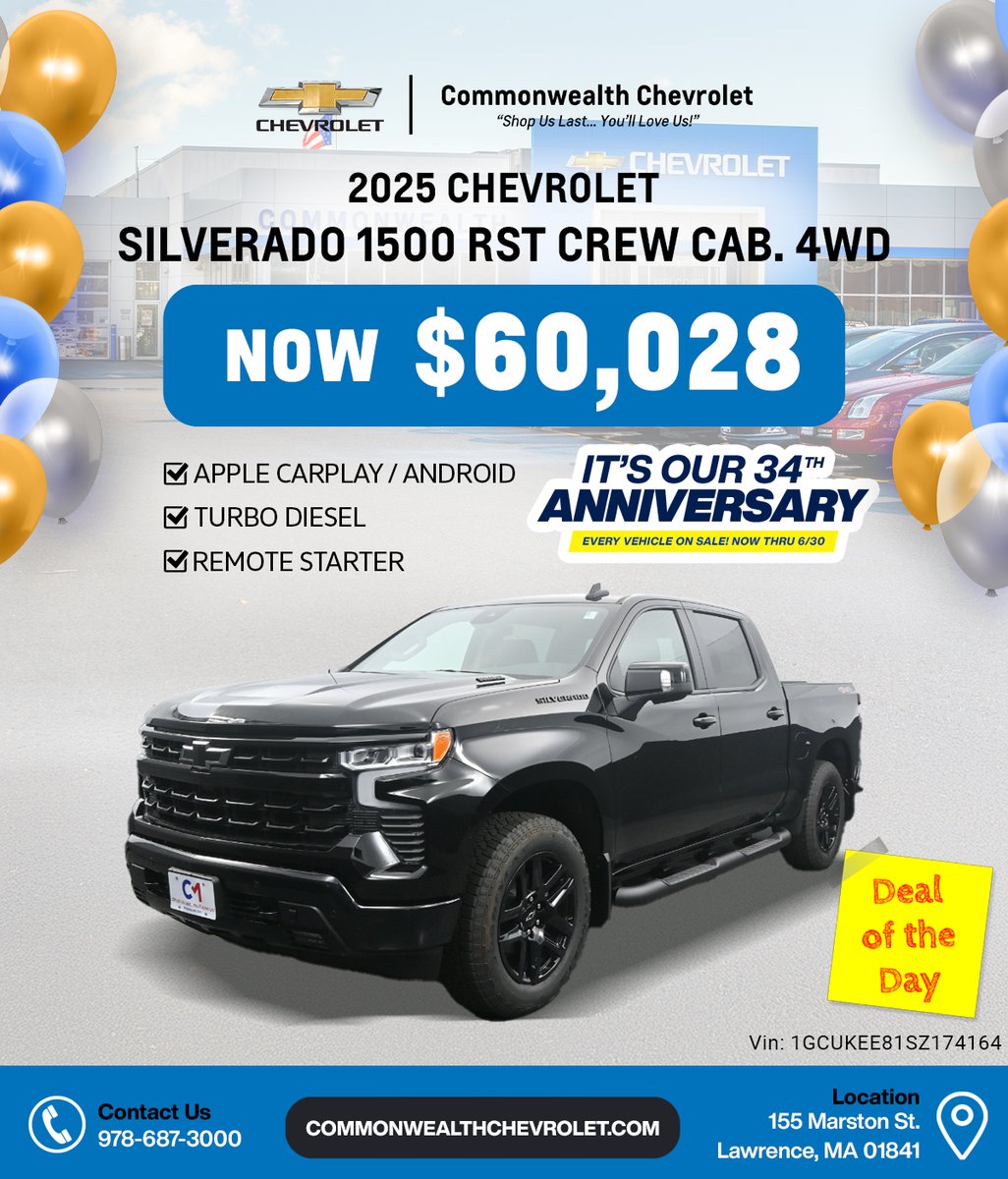 🔥 Power, performance, and serious savings.
During our 34th Anniversary Sale, get up to $7,000 OFF MSRP on the 2025 Chevy Silverado 1500! 💪🚗

📍Available now at Commonwealth Chevrolet
🔗 commonwealthchevrolet.com

#ChevySilverado #TruckDeals #34YearsStrong #CommonwealthChevy