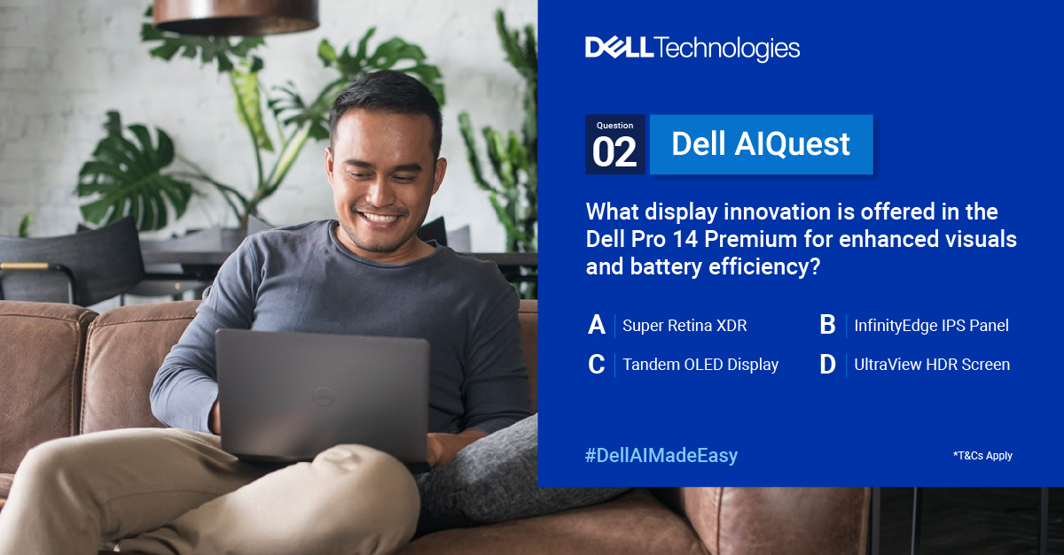 #ContestAlert
Dell AIPCs bring you power-packed efficiency. 
Can you guess the display innovation in the #DellPro 14 Premium? Drop your answer to the AIQuest below!

Follow <a href="/Dell_IN/">Dell Technologies India</a>, tag us &amp; use #DellAIMadeEasy #DellAIPCs
T&amp;Cs Apply*!
#ContestIndia #DellProMax #Hyderabad