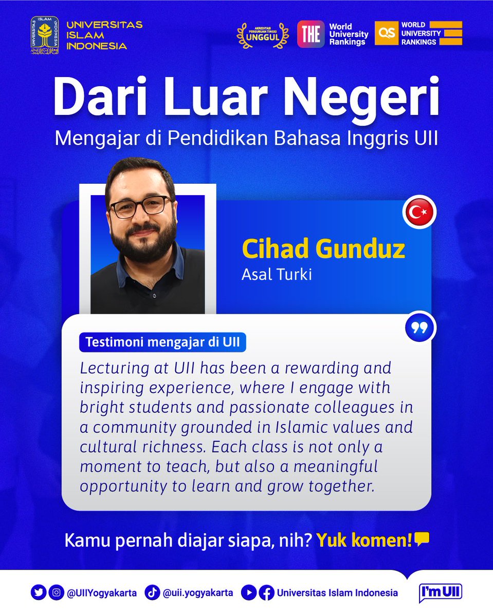Dosen di UII nggak cuma lokal, tapi juga datang dari berbagai negara 🌍👀

Lihat testimoni mereka di sini👇🏻