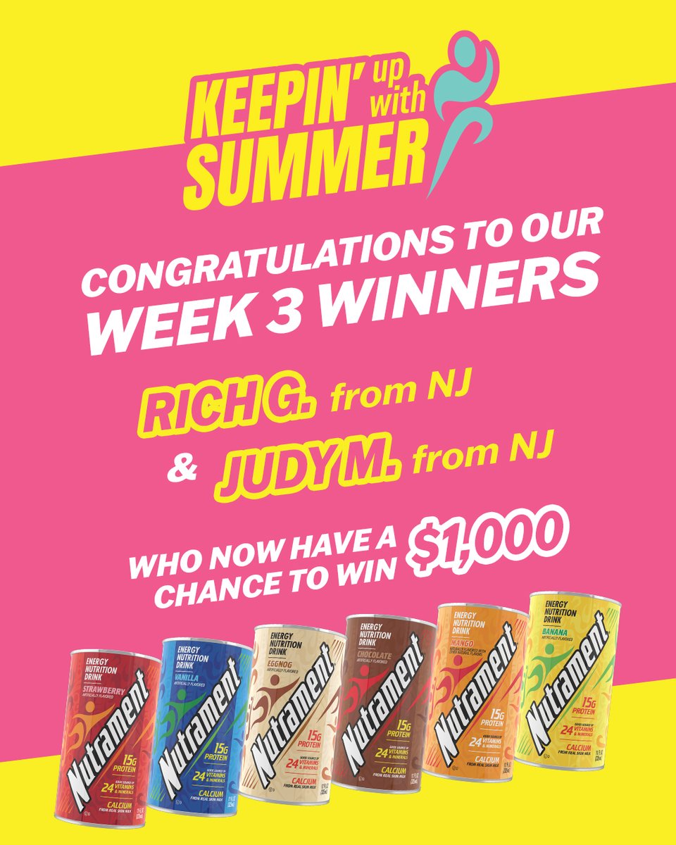 Congrats 🎉 to our week 3 winners! It's not too late to enter. Look for our Keepin' Up with Summer posts for a chance to win a prize package and a $1,000 gift card! 18+ to enter. Official Rules: nutrament.com/rules #NutramentSummerPromotion #FuelYourNow