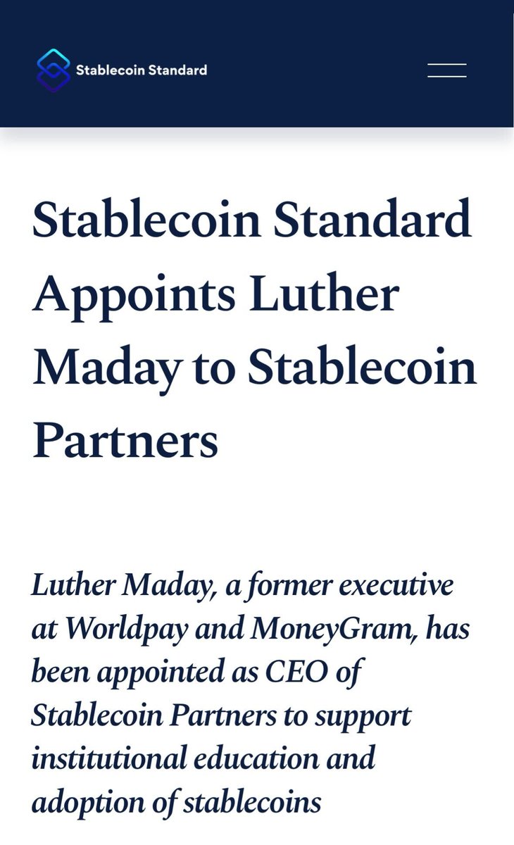 Algorand Foundation (@algofoundation) on Twitter photo We’re happy to share that <a href="/luthermaday/">luther maday</a>, Head of BD & Payments, will serve as CEO of Stablecoin Standard ( <a href="/StablecoinStnd/">Stablecoin Standard</a> ).
Payments continue to be a huge focus for Algorand. We’re happy to share that <a href="/luthermaday/">luther maday</a>, Head of BD & Payments, will serve as CEO of Stablecoin Standard ( <a href="/StablecoinStnd/">Stablecoin Standard</a> ).
Payments continue to be a huge focus for Algorand.