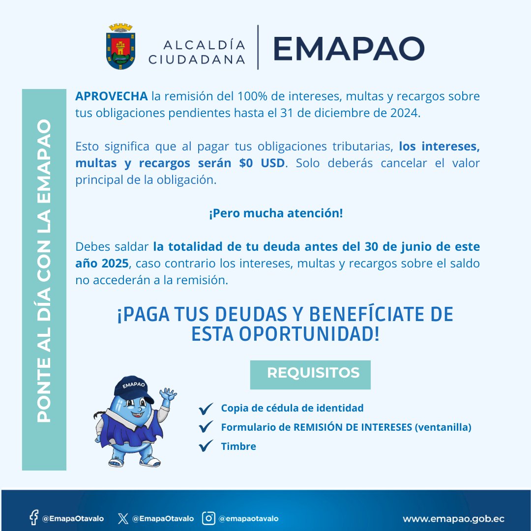 ¡𝗡𝗢 𝗠𝗔́𝗦 𝗜𝗡𝗧𝗘𝗥𝗘𝗦𝗘𝗦!
Lee la nota completa aquí 👇👇👇
emapao.gob.ec/.../paga-tus-d…