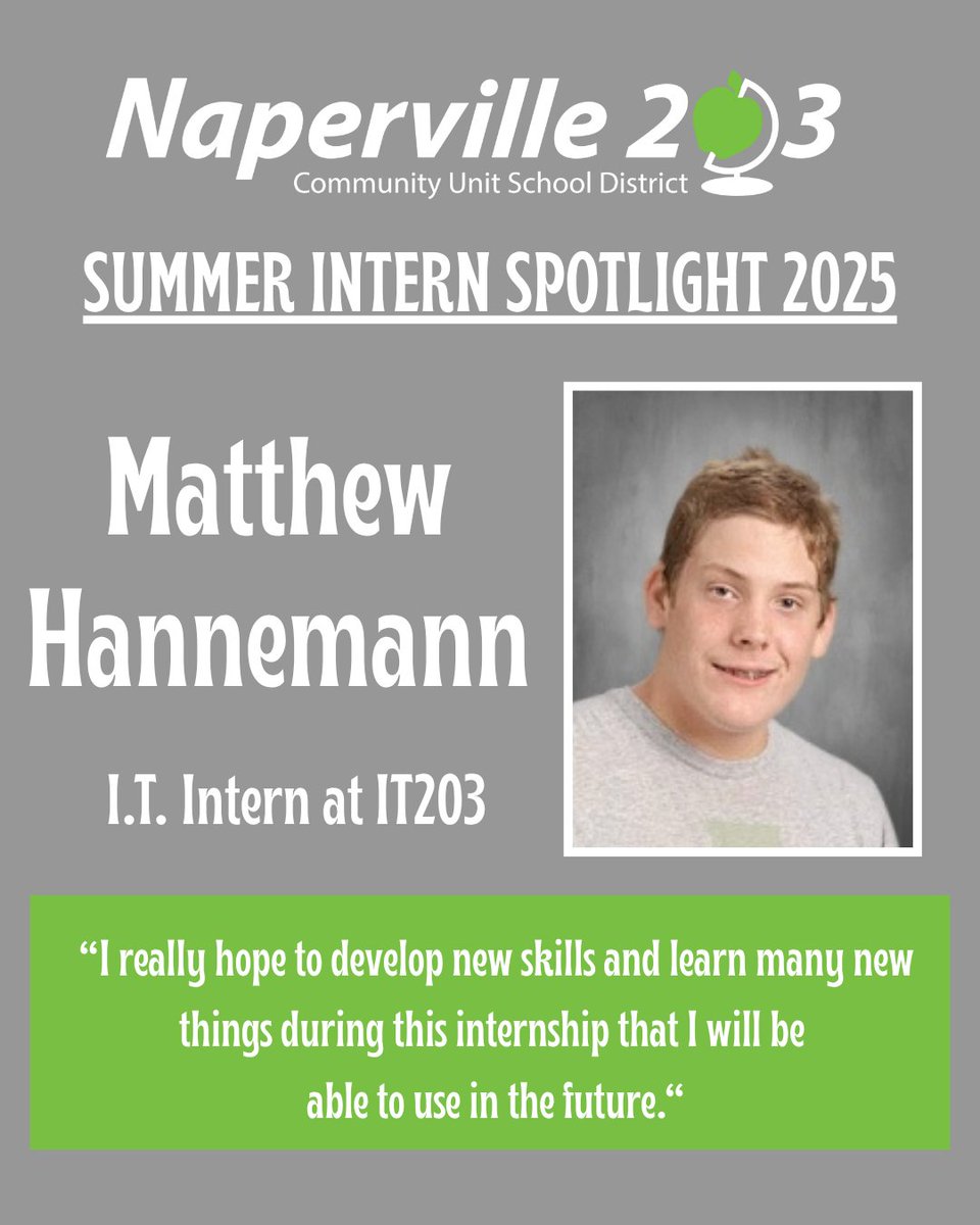 Naperville203's tweet image. 🚀 Meet Matthew, our new I.T. intern at IT203! He’s excited to dive into the tech world and gain valuable skills for the future. #Elevate203