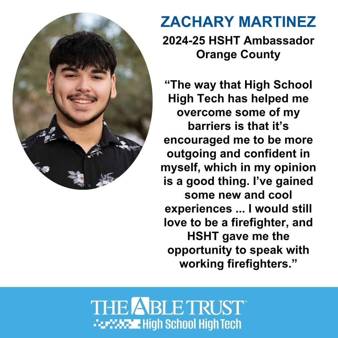 Abletrust's tweet photo. Recent Orange County alumnus Zachary Martinez's time in #FloridaHSHT helped him make connections & develop key soft skills that will be very useful as he pursues his dream career as a firefighter. We can't wait to see how Zach's journey continues! https://t.co/Td2M7BbH04 #HSHT30 https://t.co/ccqTKpxl2n