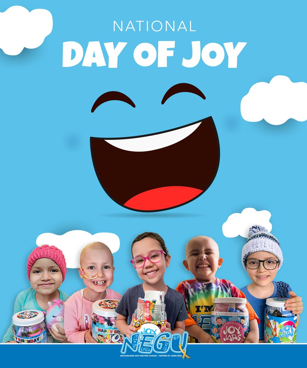 🎉 Today is National Day of JOY! 🎉 We focus on bringing smiles and support to kids battling cancer. 💛 Spread JOY by donating $30 to send a jar filled with fun toys and uplifting messages to a Courageous Kid. 💙🎁 Donate now and be part of something joyful! Link in bio. 💫 #NEGU