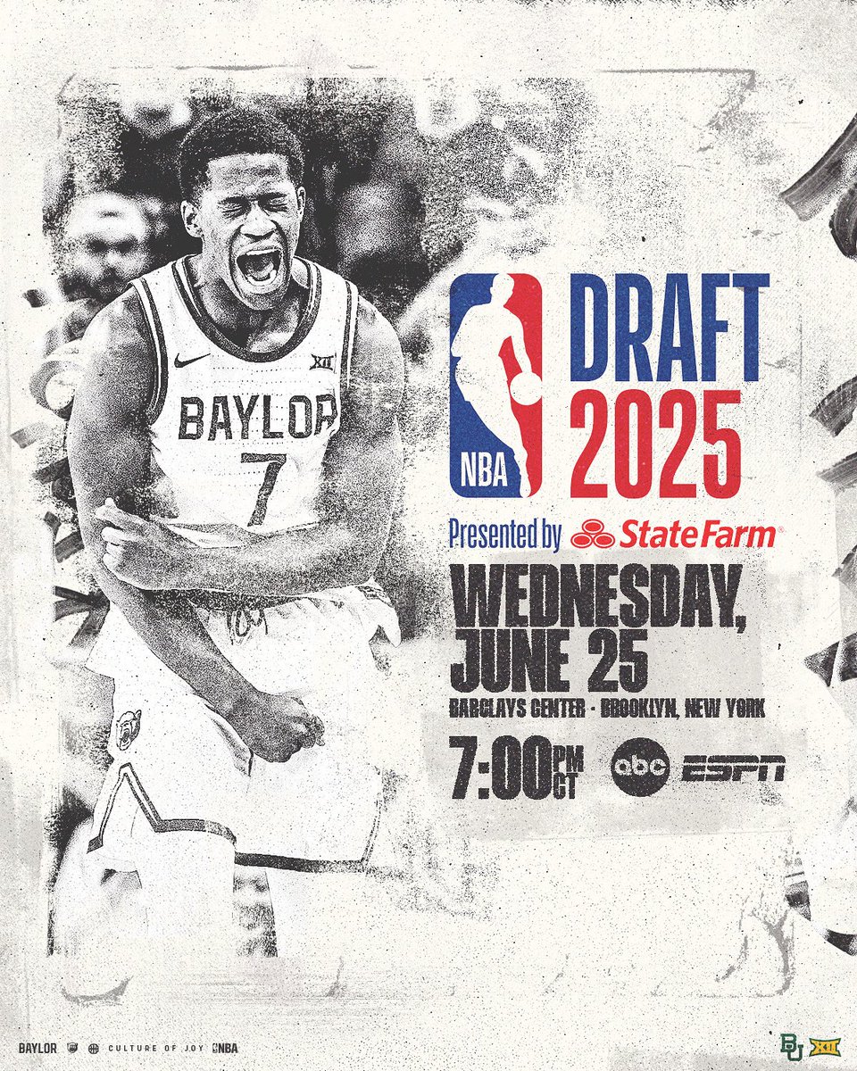 BaylorMBB's tweet photo. DRAFT DAY
 
⏰ 7:00 CT
📺 ABC/ESPN
📍 Brooklyn, NY

#SicEm | #CultureofJOY | @smile_doctors https://t.co/GeIZaW3EsL