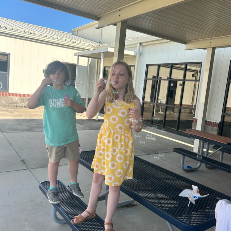 Summer Learning is studying wind and how it affects flight ✈️ by making pinwheels and blowing bubbles🫧.