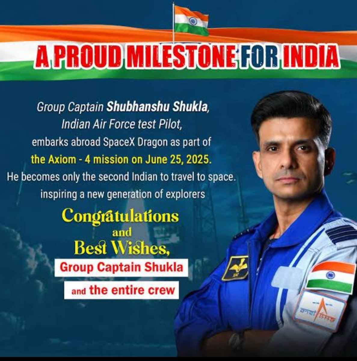 Heartiest congratulations Wg Cdr Shubhanshu Shukla 🚀 

<a href="/isro/">ISRO</a> <a href="/elonmusk/">Elon Musk</a> <a href="/SpaceX/">SpaceX</a>