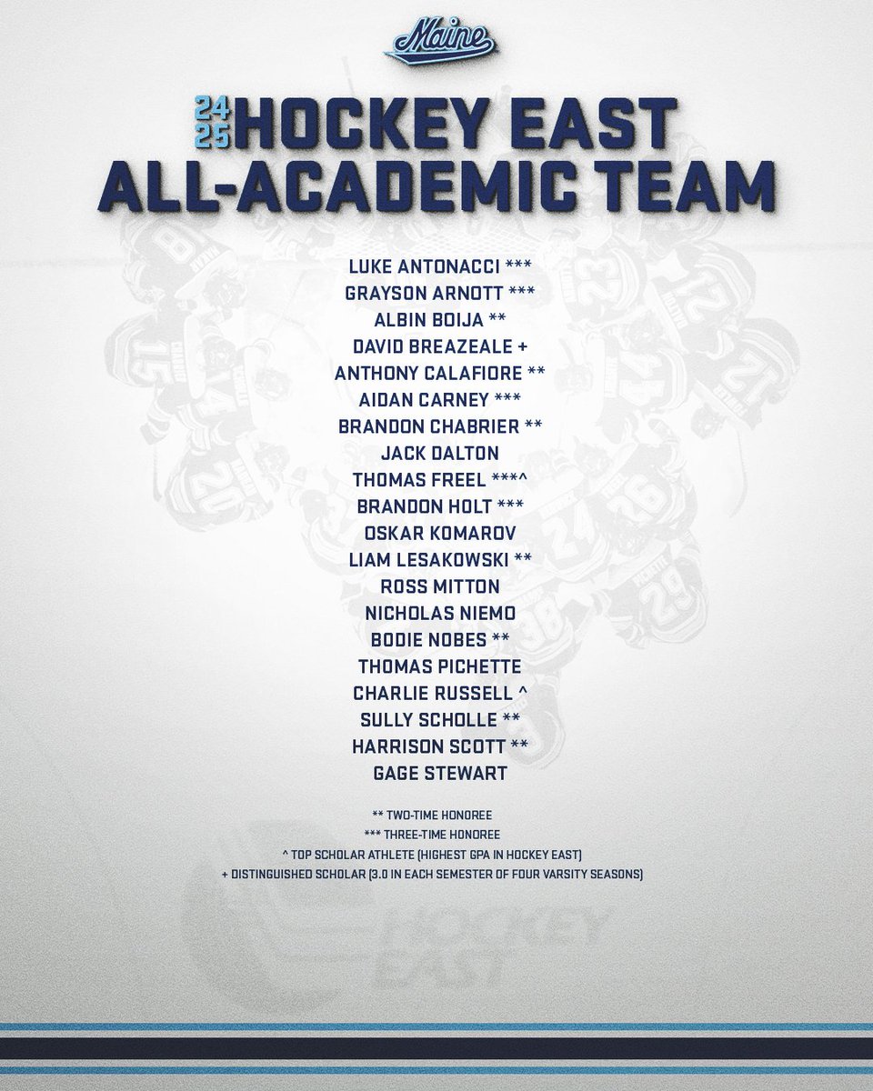 2️⃣0️⃣ Black Bears from our championship-winning squad have earned a spot on the 2024-25 Hockey East All-Academic Team!

📝: tinyurl.com/292d4et8