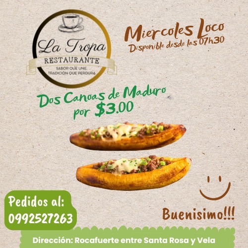 🎉 Hoy en La Tropa celebramos con orgullo a Machala por sus 201 años de cantonización.
Ven a disfrutar un almuerzo con sabor a tierra orense, tradición y alegría.
🥘 ¡Porque Machala se festeja comiendo rico!