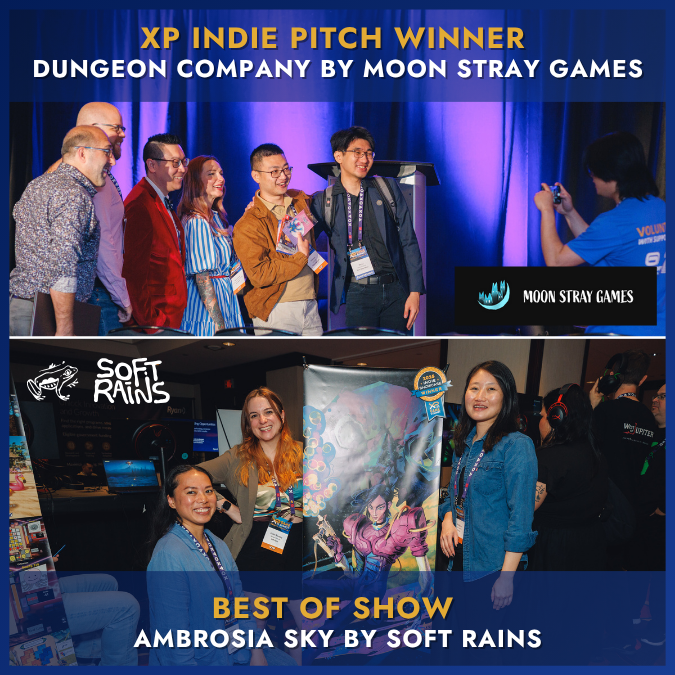 XPGamingInc's tweet image. Congrats to our #XP25 winners:
Indie Pitch: Dungeon Company by Moon Stray Games
Best of Show: Ambrosia Sky by Soft Rains
Two games. Two brilliant new IPs. The power of #IndieGames.