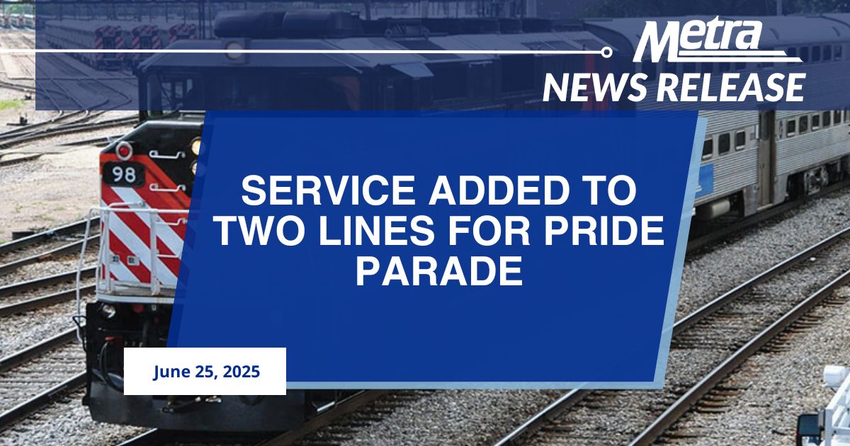 Metra will provide additional service on the Union Pacific North Line and Union Pacific West Line on Sunday, June 29, to accommodate those planning to attend Chicago’s 54th Annual Pride Parade. View the news release: metra.com/newsroom/servi…