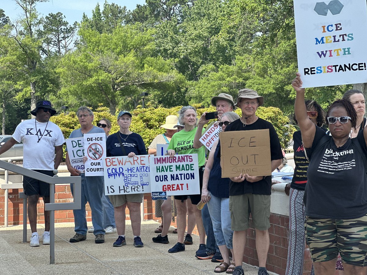 Happening now: A small crowd has gathered at the Chesterfield County courthouse to protest yesterday’s deportations of immigrants by ICE