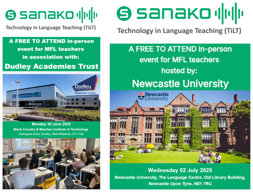 David Binns (@david_sanako) on Twitter photo Really looking forward to our next two sponsored MFL events regarding useful AI for MFL Teachers 😀
sanako.co.uk/Technology-in-… . Autumn term we are in Kent!
<a href="/ALL4language/">ALL Languages</a> <a href="/ismla_uk/">ISMLA</a> <a href="/AULC_Languages/">AULC</a> <a href="/SALTLANGS/">Scottish Association for Language Teaching</a> <a href="/scottishcilt/">SCILT</a> <a href="/wendyadeniji/">Wendy Adeniji</a> <a href="/SanakoOy/">Sanako</a> Really looking forward to our next two sponsored MFL events regarding useful AI for MFL Teachers 😀
sanako.co.uk/Technology-in-… . Autumn term we are in Kent!
<a href="/ALL4language/">ALL Languages</a> <a href="/ismla_uk/">ISMLA</a> <a href="/AULC_Languages/">AULC</a> <a href="/SALTLANGS/">Scottish Association for Language Teaching</a> <a href="/scottishcilt/">SCILT</a> <a href="/wendyadeniji/">Wendy Adeniji</a> <a href="/SanakoOy/">Sanako</a>