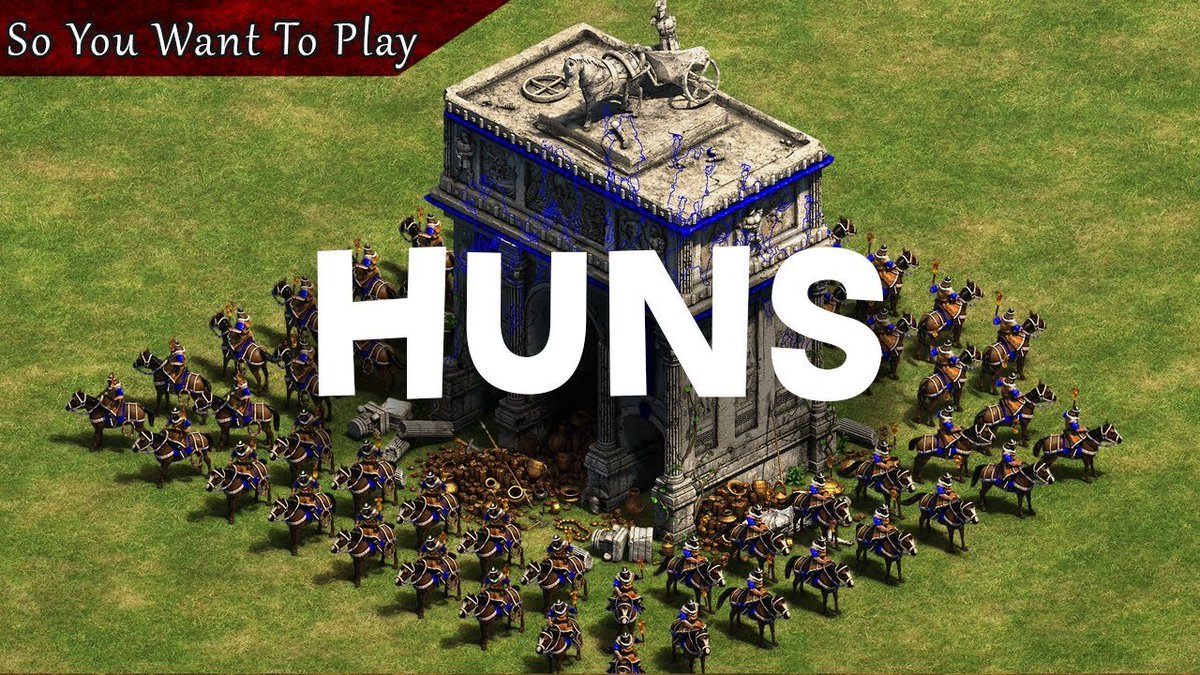 SandyofCthulhu's tweet photo. Time for how I created the Huns for Age of Empires 2: The Conquerors. 

When I was tasked with making an expansion for Age 2, I thought about several possibilities. I considered "The Renaissance" but we decided that people didn't know enough about that era to think it was sexy. There wasn't a "wow!" era following the middle ages like we had for Age 1, where we could (and did) do the Roman empire. So in the end we went with "The Conquerors". Kind of vanilla, but it did allow us to pick anyone we wanted. Because I'd been thinking about the Renaissance, I naturally chose the Spanish as one civ. And of course the Aztecs because I'd always wanted to do them. (I got to add them again in Age 3, so I got a double-dose of Aztecs. Ah ... perfect.) I put in the Mayans both to re-use the Aztec architecture, and to give the Aztecs & Spanish a natural opponent. But who to use for my fourth civ? (Remember, this is all before MicroSoft ordered the Koreans.) Well, I noticed that the Spanish and Aztecs were late-era, and the Mayans, though they had a long history, only interacted with Europeans after 1500 so for better or worse, I wanted an early-era civ. 

I came up with the Huns. They were famous, pretty cool, and were cavalry-heavy, to offset the Spanish, Aztec, and Mayan infantry armies. 
1/