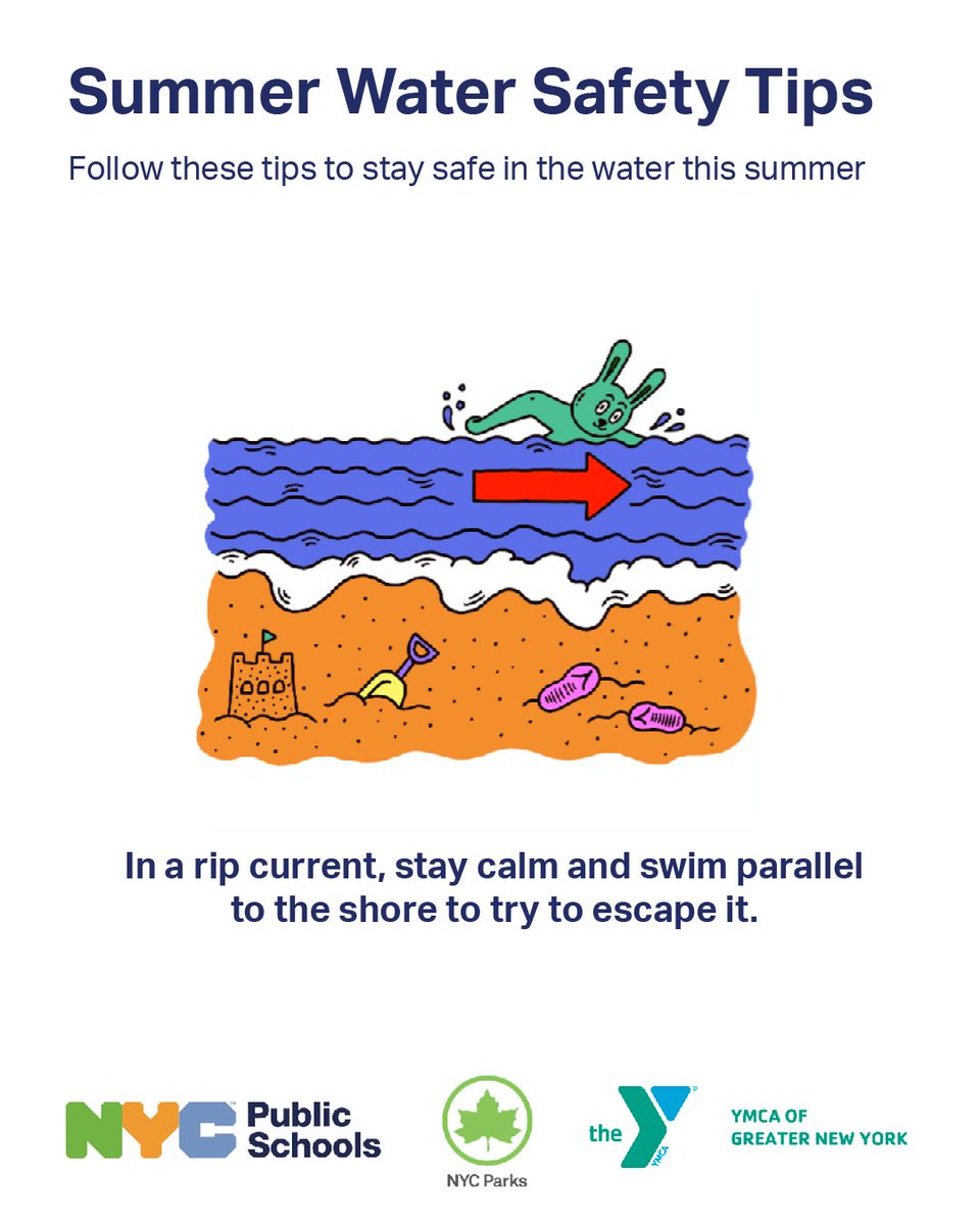 Summer break is almost here!
 
Before you dive in this summer, make sure to follow these four tips to stay safe in the water. 🌊

For more information about swim lessons and other resources, visit: lifeguarding.nyc.