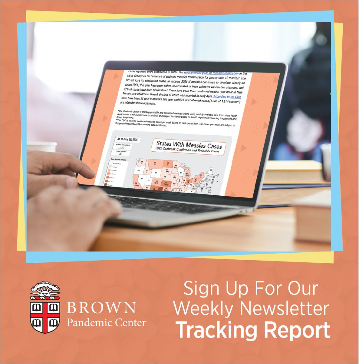 pandemiccenter's tweet image. ☀️ Summer is here, and so is our weekly #TrackingReport.

Each week our newsletter provides in-depth updates on multiple outbreaks in the US and beyond in one place.

Stay informed this season.
Subscribe here to receive the next edition in your inbox:
mailchi.mp/brown/tracking…