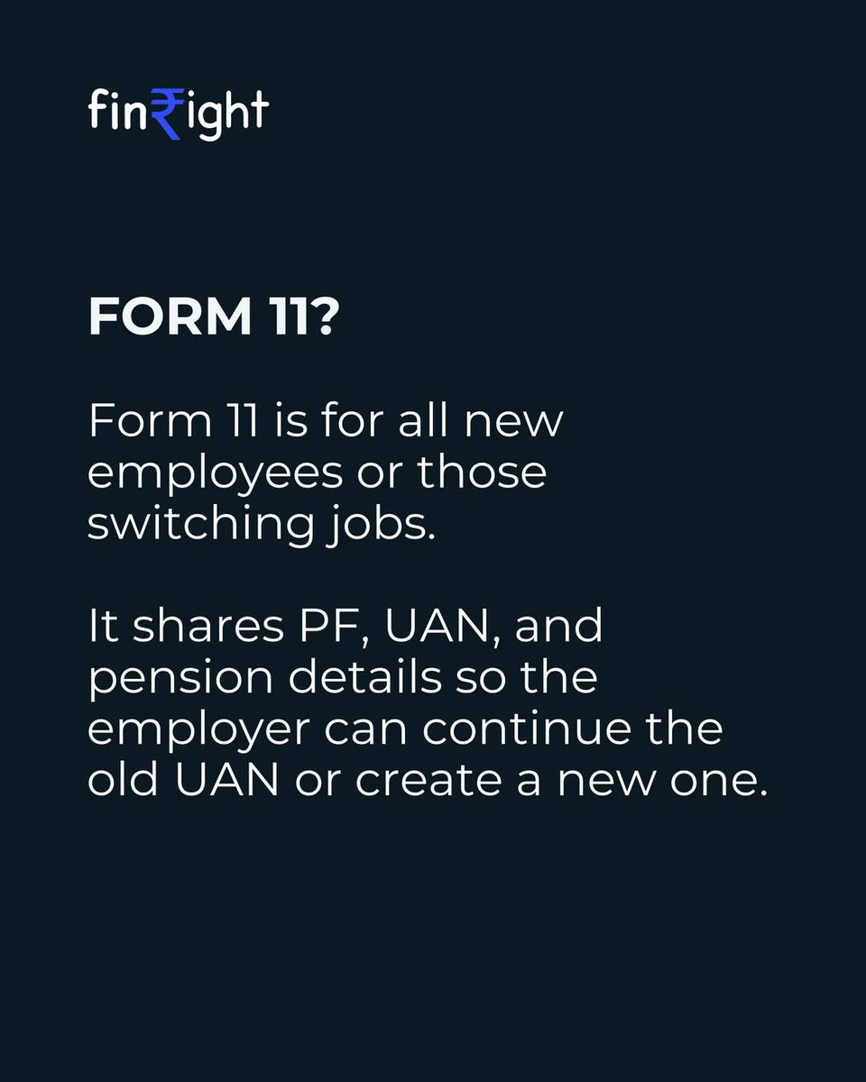 FinRight's tweet image. Switching jobs or starting a new one?
Be careful while filling out Form 11 an incorrect entry could block your PF withdrawal or even cost you your pension benefits.
Swipe for step-by-step clarity. Follow for more essential and insightful content.
#Form11  #AskFinRight