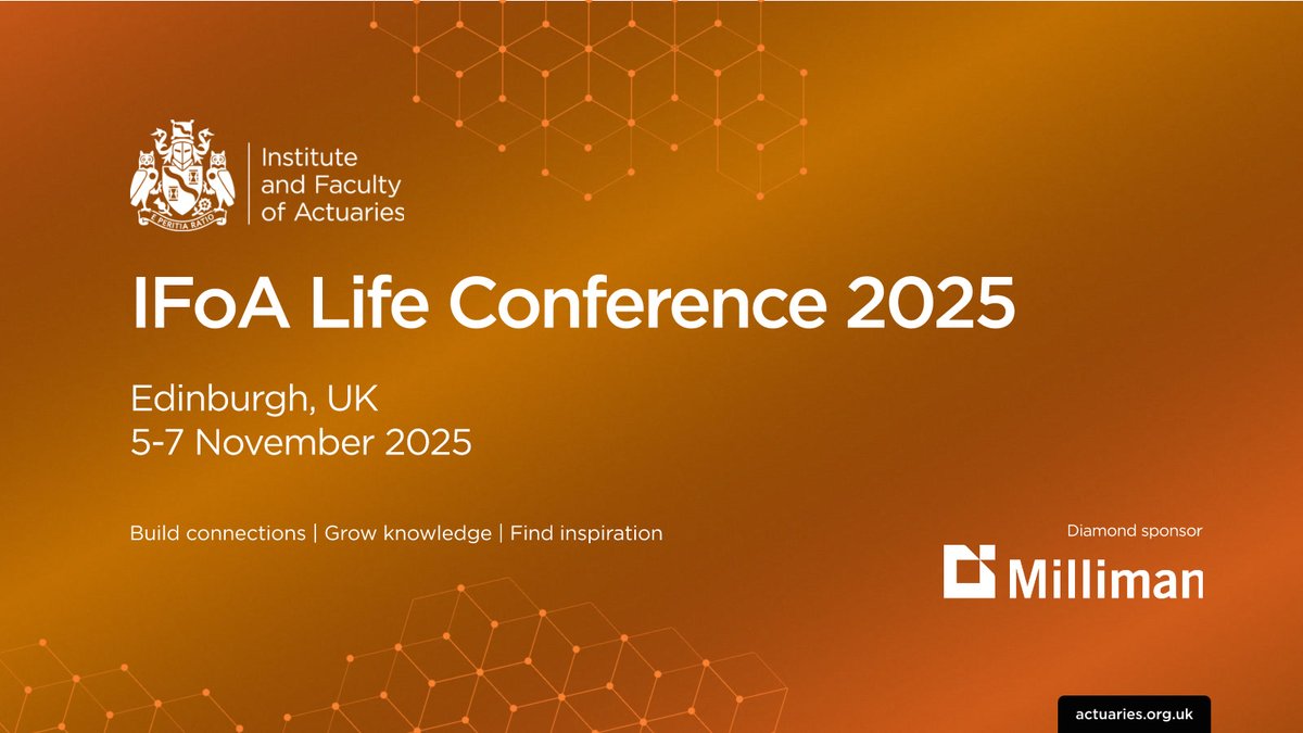 Booking is now opening to join us in Edinburgh from 5 -7 November for the IFoA Life Conference 2025.

We’re bringing together over 130 expert speakers to share fresh perspectives on the issues shaping the future of the life sector.

Book your place: actuaries.org.uk/events/IFoALif…