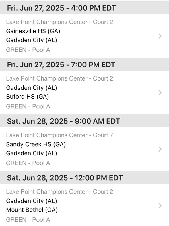 Schedule for Live Period this weekend in Ga, at Lakepoint.