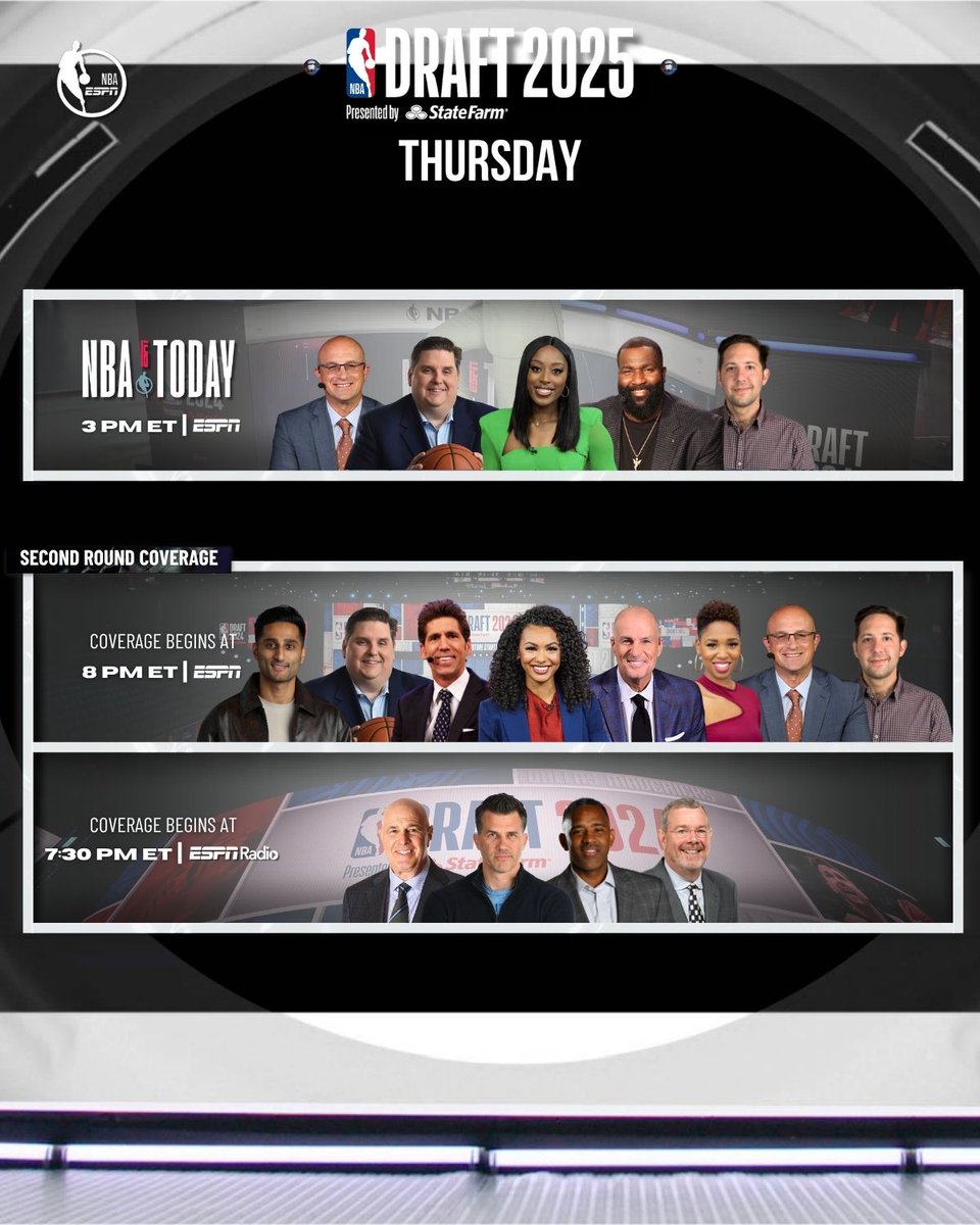 ESPN PR (@espnpr) on Twitter photo Wednesday, <a href="/ESPNNBA/">NBA on ESPN</a> tips off its exclusive coverage of the two-day 2025 #NBADraft 🏀
Details: bit.ly/44l94qu Wednesday, <a href="/ESPNNBA/">NBA on ESPN</a> tips off its exclusive coverage of the two-day 2025 #NBADraft 🏀
Details: bit.ly/44l94qu