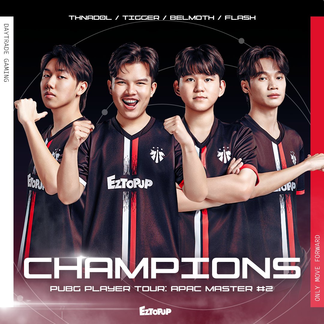 We are the Champions 🏆

Dominating the TPP mode, we’ve claimed the PUBG Player Tour: APAC Master #2 title and took home $5,000  🤑

Huge thanks to all our amazing fans for the nonstop support! ❤

#DaytradeGaming #DAYPUBG #EZTOPUP